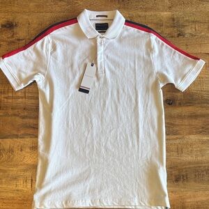 Denim And Flower Mens Polo Medium White Red/Blue Stripped Short Sleeves (5)